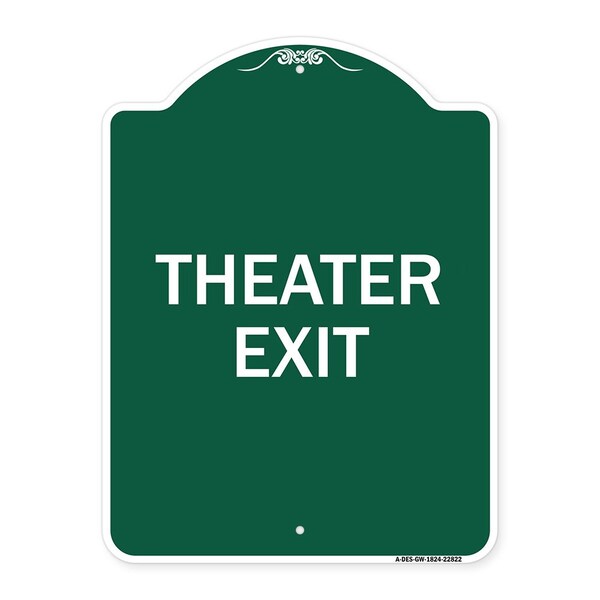 Signmission Designer Series Sign-Theater Exit, Green & White Aluminum Sign, 18" H, 24" L, GW-1824-22822 A-DES-GW-1824-22822 - main